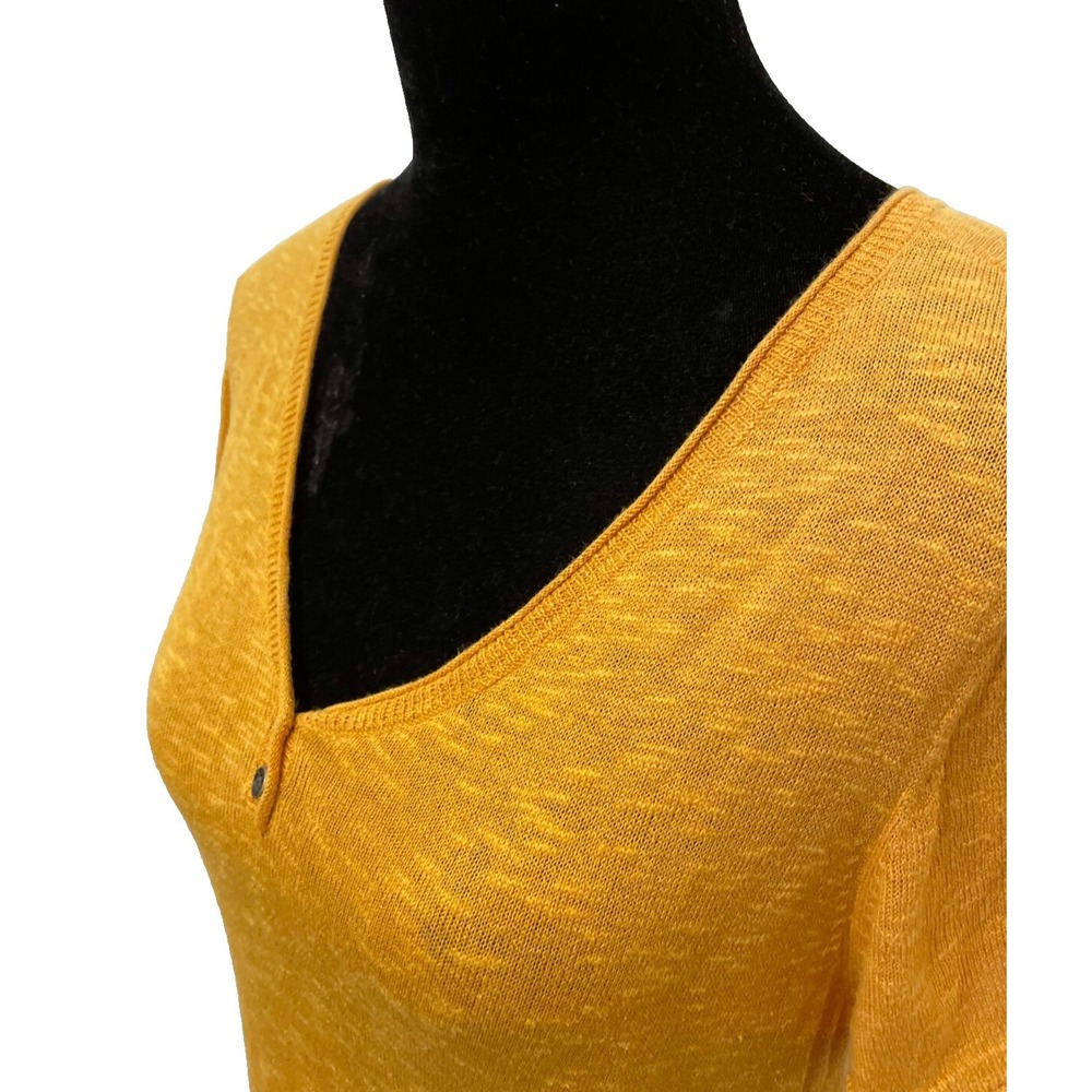 Eileen Fisher Womens Pullover Short Sleeve Henley Top Large Gold Linen Blend - Picture 4 of 12